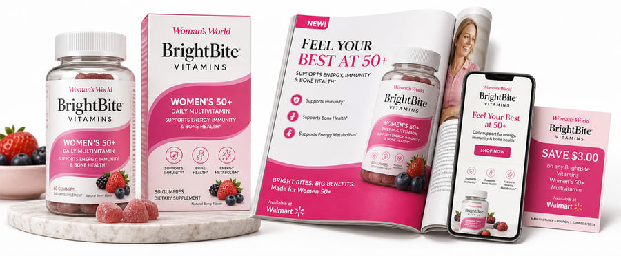 BrightBite products and print placements from the Woman's World campaign